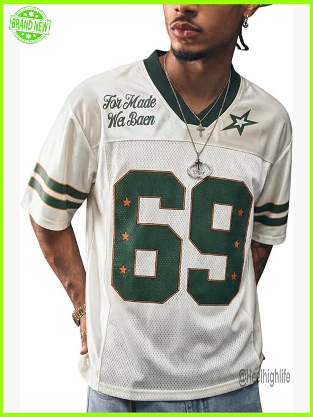 V-Neck Short Sleeve Graphic Tee Oversized Loose Fit Jersey T-Shirt